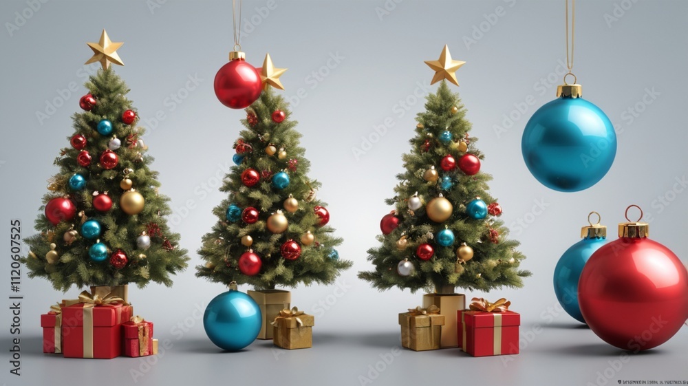 Decoration of Christmas Ornament Pine Tree, Bell, and Ball For Merry Christmas in December Decoration of Christmas Ornament Pine Tree, Bell, and Ball For Merry Christmas in December