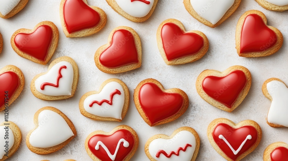 Fototapeta premium Heart-Shaped Cookies with Colorful Icing for Celebratory Occasions