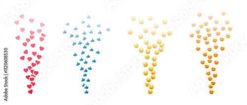 Likes flying up for stories and live streams. Colorful like and thumb icons for social media ui. Vector illlustration isolated in transparent background, vector 10 eps.