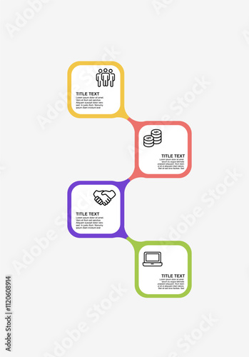 step by step infographic layout with four paperboard vertical table for business tutorial flat