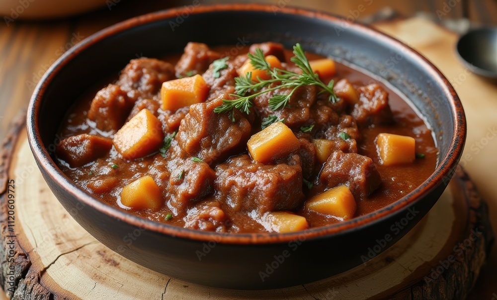 Delicious beef stew with vegetables and herbs Delicious beef stew with vegetables and herbs