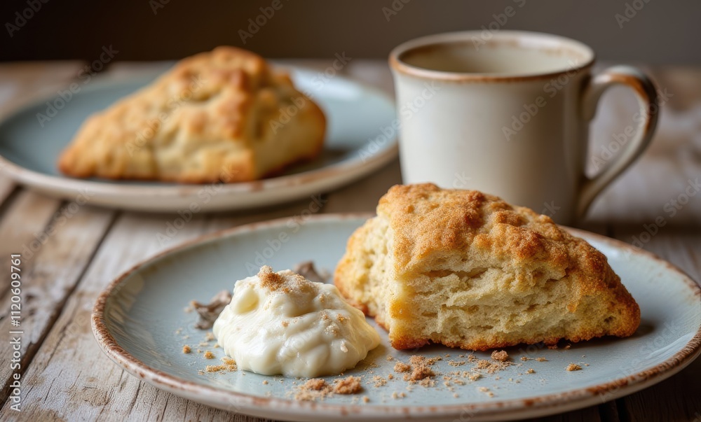 Delicious scones with cream and coffee Delicious scones with cream and coffee