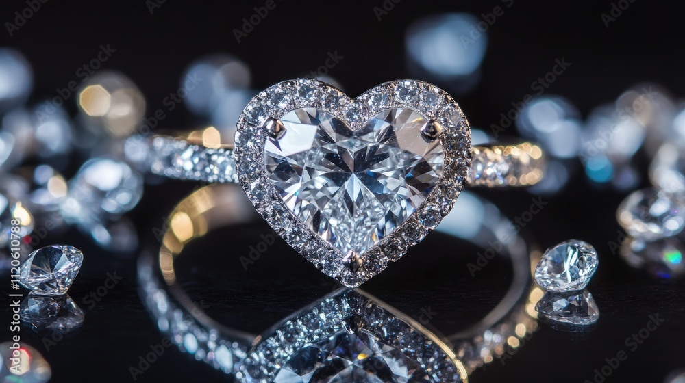 Elegant Heart-Shaped Diamond Ring Surrounded by Sparkling Gemstones Elegant Heart-Shaped Diamond Ring Surrounded by Sparkling Gemstones