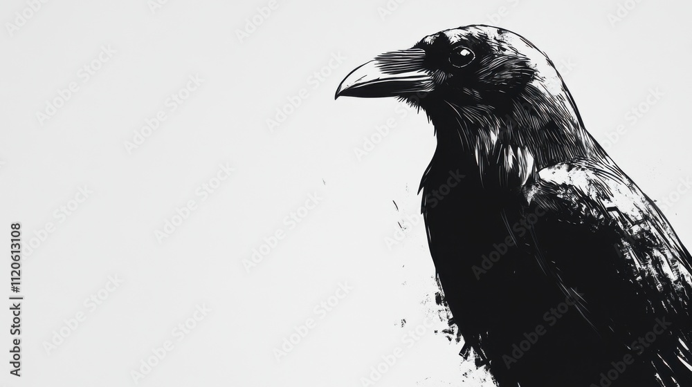 Fototapeta premium Glossy black crow illustration on white background