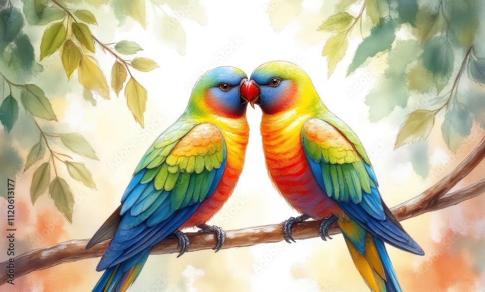 Colorful parrots sharing a moment Colorful parrots sharing a moment