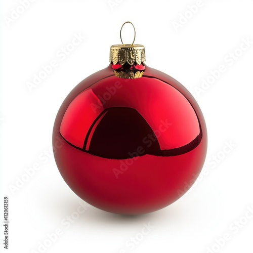 Glossy red christmas ornament on white background