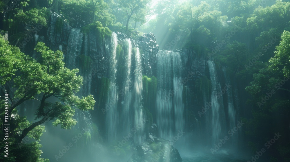 Lush Tropical Rainforest with Cascading Waterfalls Lush Tropical Rainforest with Cascading Waterfalls