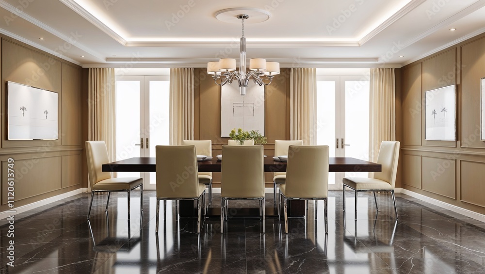 Interior of modern dining room 3d rendering