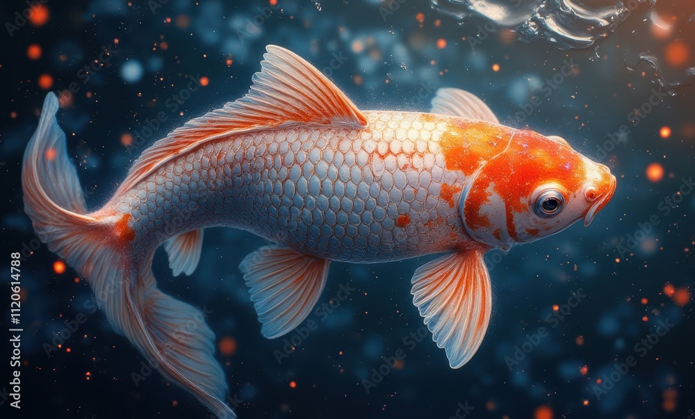 Vibrant orange and white koi fish underwater Vibrant orange and white koi fish underwater