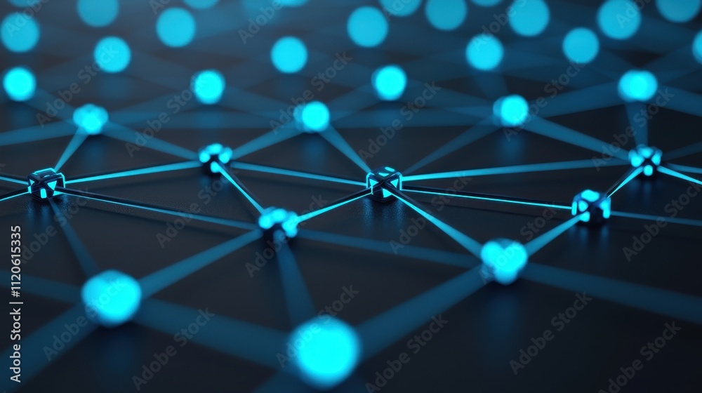 Futuristic Network with Glowing Blue Nodes and Connections Futuristic Network with Glowing Blue Nodes and Connections