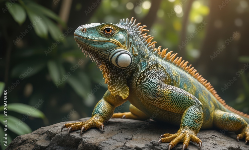 Colorful lizard basking on a rock Colorful lizard basking on a rock