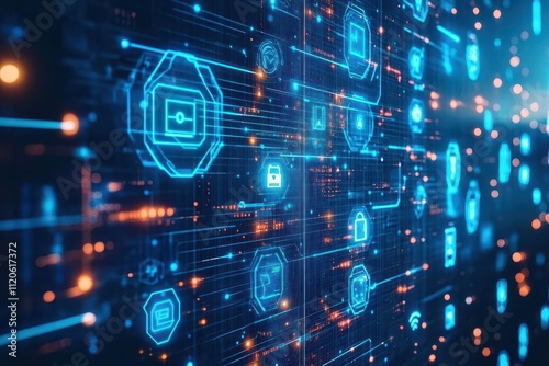 Wallpaper Mural A cybersecurity professional surrounded by holographic threat detection icons and protective digital walls Torontodigital.ca