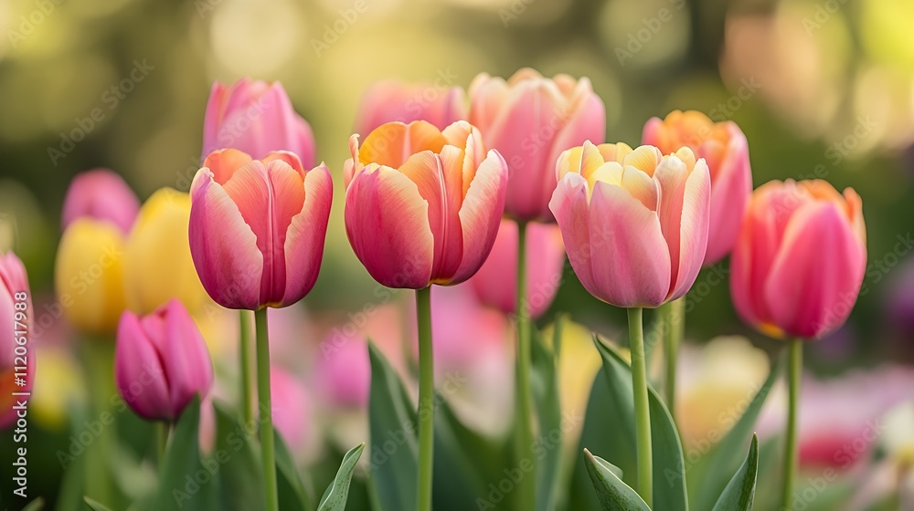 Colorful Tulips in Bloom During Vibrant Spring in Flourishing Garden : Generative AI Colorful Tulips in Bloom During Vibrant Spring in Flourishing Garden : Generative AI