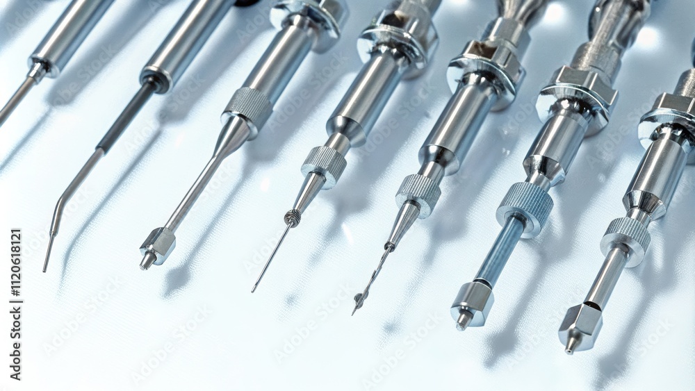 An array of robotic tools configured for microassembly each equipped with specialized attachments for handling different types of tiny components. An array of robotic tools configured for microassembly each equipped with specialized attachments for handling different types of tiny components.