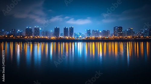 Wallpaper Mural Illuminated Nighttime City Skyline with Glowing Skyscraper Reflections : Generative AI Torontodigital.ca
