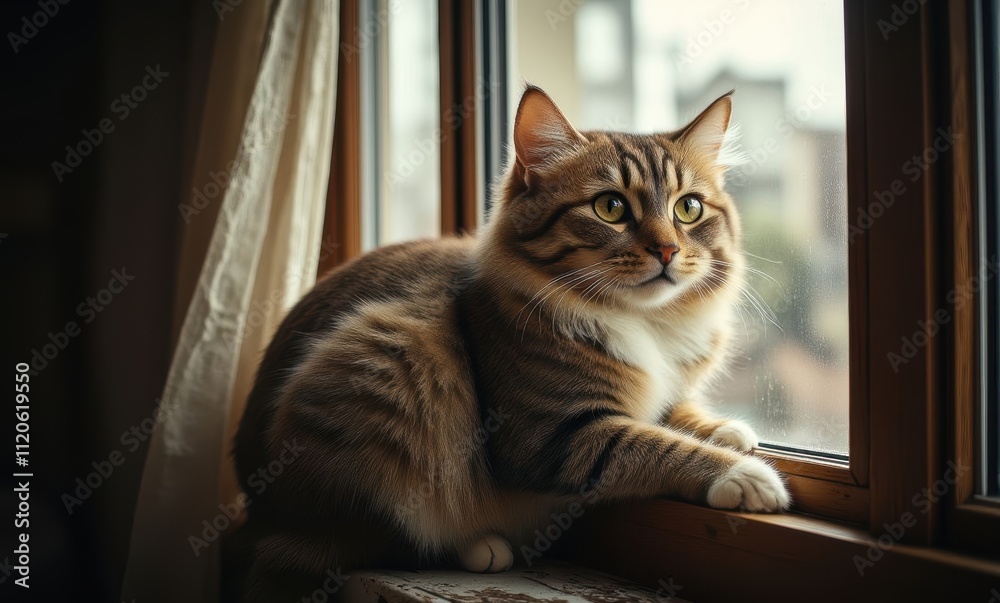A tabby cat gazing out the window A tabby cat gazing out the window