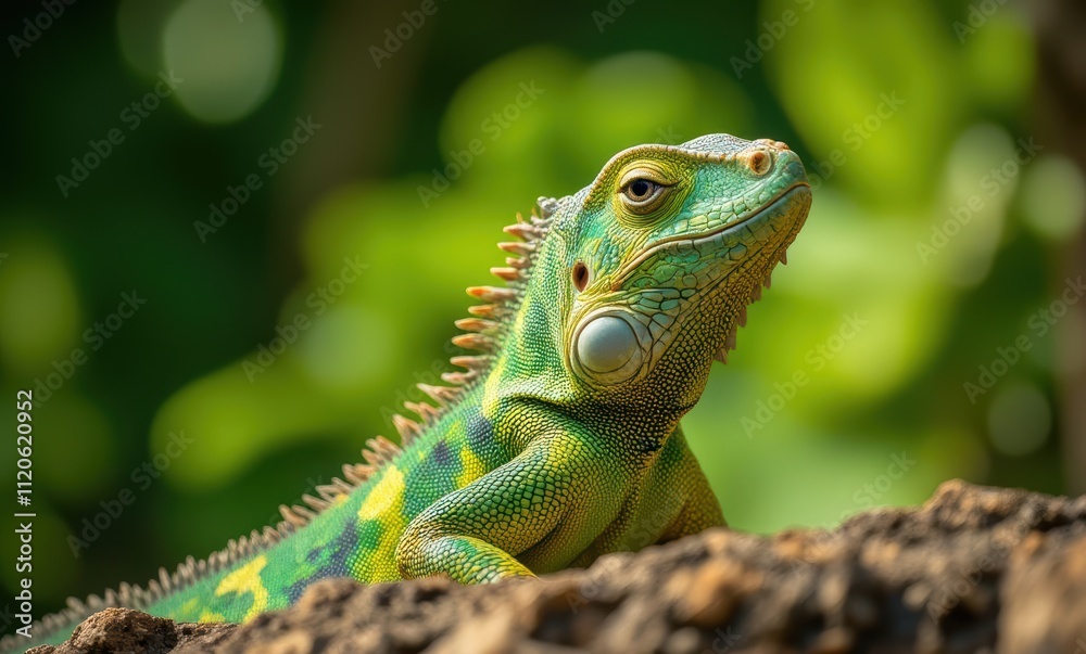 Vibrant green lizard basking in sunlight Vibrant green lizard basking in sunlight