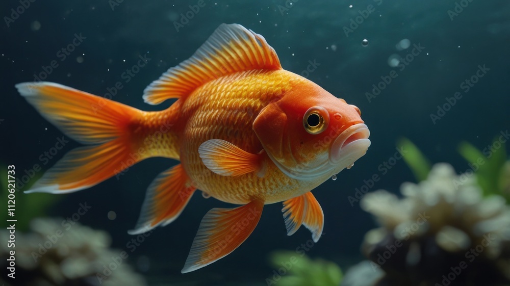 Vibrant orange goldfish swimming in aquarium. Vibrant orange goldfish swimming in aquarium.