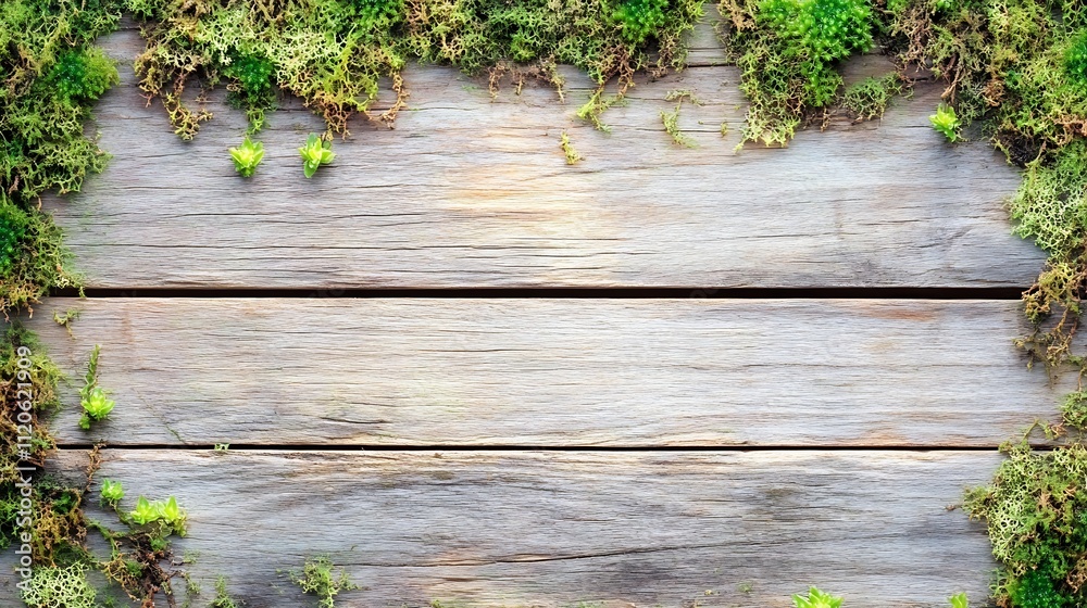 Rustic Wooden Background with Moss Edging for EcoFriendly and Natural Decor Inspiration : Generative AI Rustic Wooden Background with Moss Edging for EcoFriendly and Natural Decor Inspiration : Generative AI