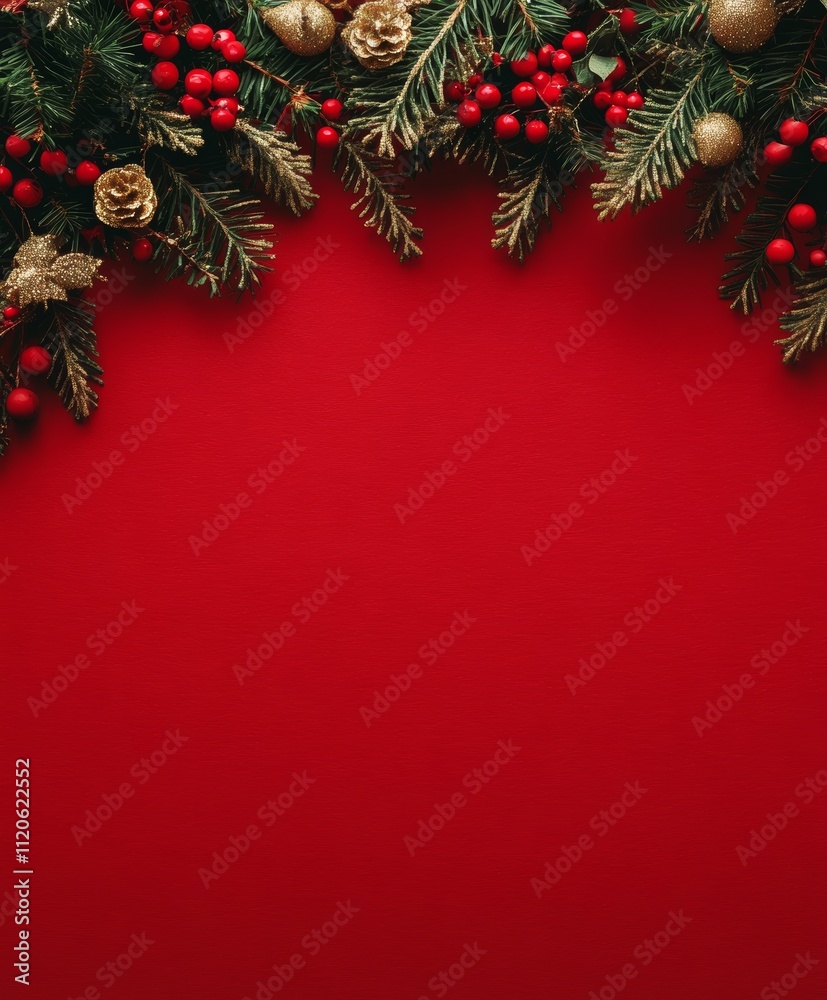 Festive Christmas decorations featuring pine cones and red berries set against a vibrant red background, evoking holiday cheer and warmth. Festive Christmas decorations featuring pine cones and red berries set against a vibrant red background, evoking holiday cheer and warmth.