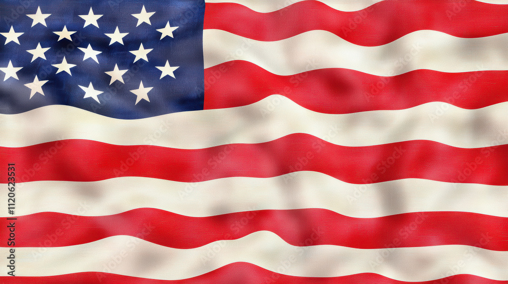 Fototapeta premium Vibrant American Flag Banner with Waving Design