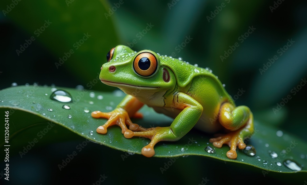 Green frog resting on a leaf Green frog resting on a leaf
