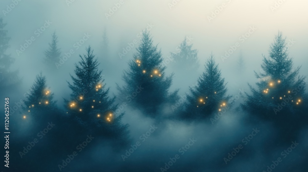 Fototapeta premium Tranquil winter landscape with golden lights