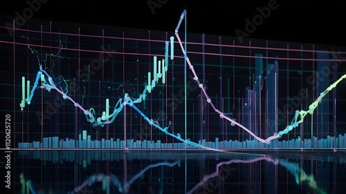 Glowing uptrend graph shows exponential growth. visually appealing against a dark background.