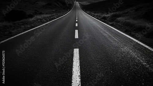 Monochrome Perspective of a Long Straight Road for Artistic and Travel Concepts : Generative AI photo