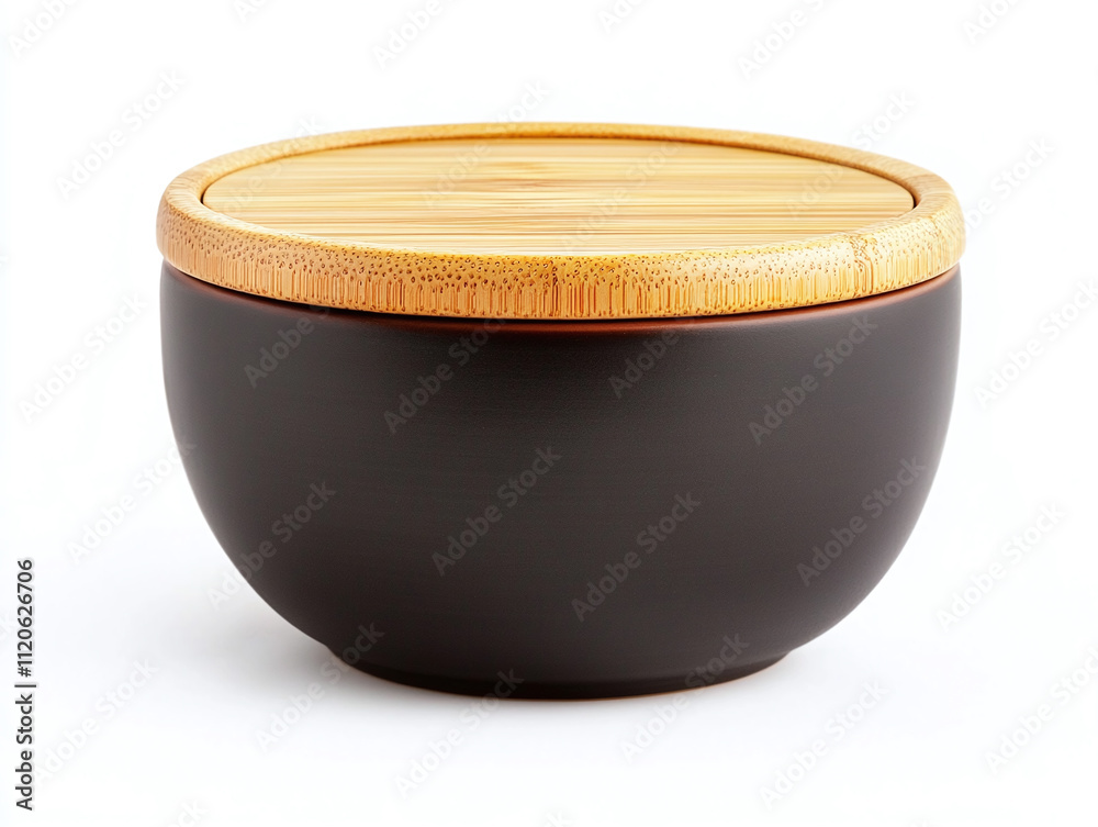 Designer storage container with a bamboo lid isolated on white background Designer storage container with a bamboo lid isolated on white background