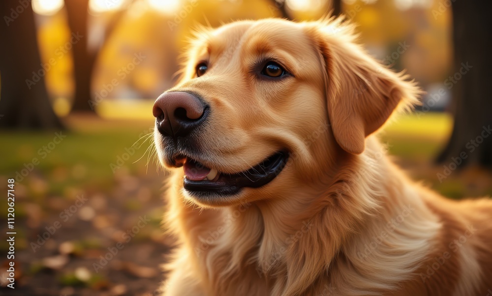 Smiling golden retriever in autumn park Smiling golden retriever in autumn park