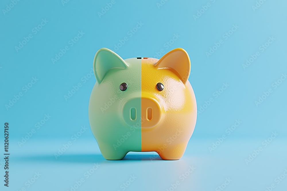 Modern Split Design Piggy Bank in Green and Gold Modern Split Design Piggy Bank in Green and Gold