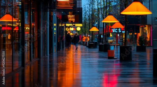 Wallpaper Mural Wet city street at night with orange lights reflecting on the pavement. Torontodigital.ca