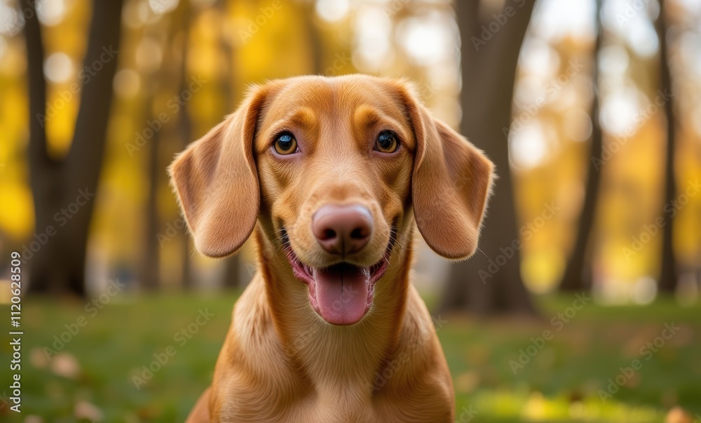 Happy golden dog in autumn park Happy golden dog in autumn park