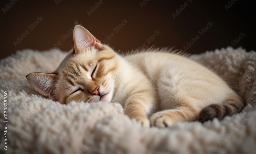Sleeping light-colored cat on soft blanket Sleeping light-colored cat on soft blanket