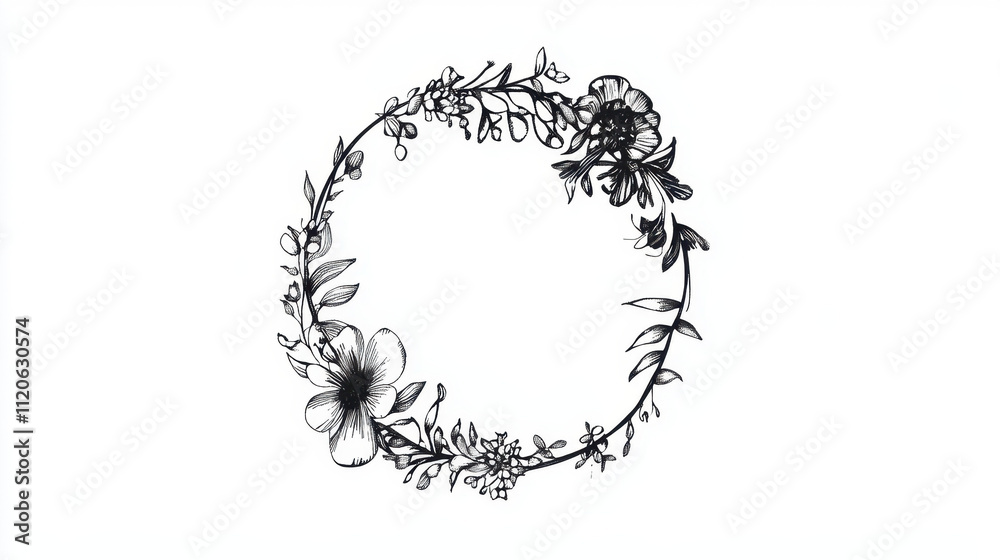 Black and White Floral Round Stamp Art Design Black and White Floral Round Stamp Art Design
