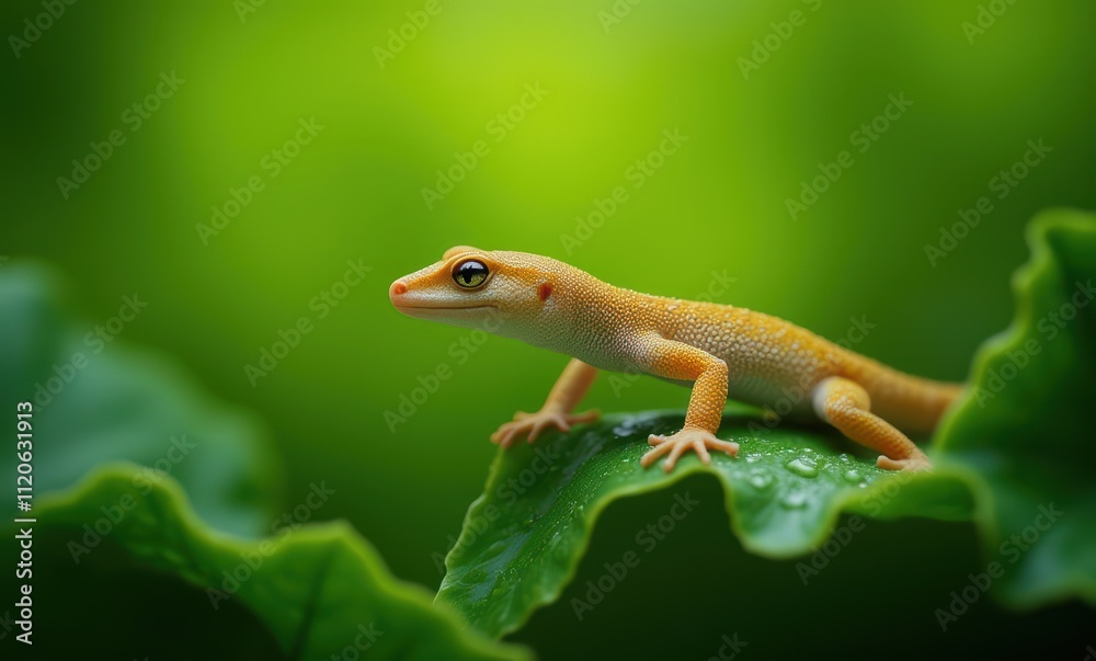 Vibrant green lizard on a leaf Vibrant green lizard on a leaf