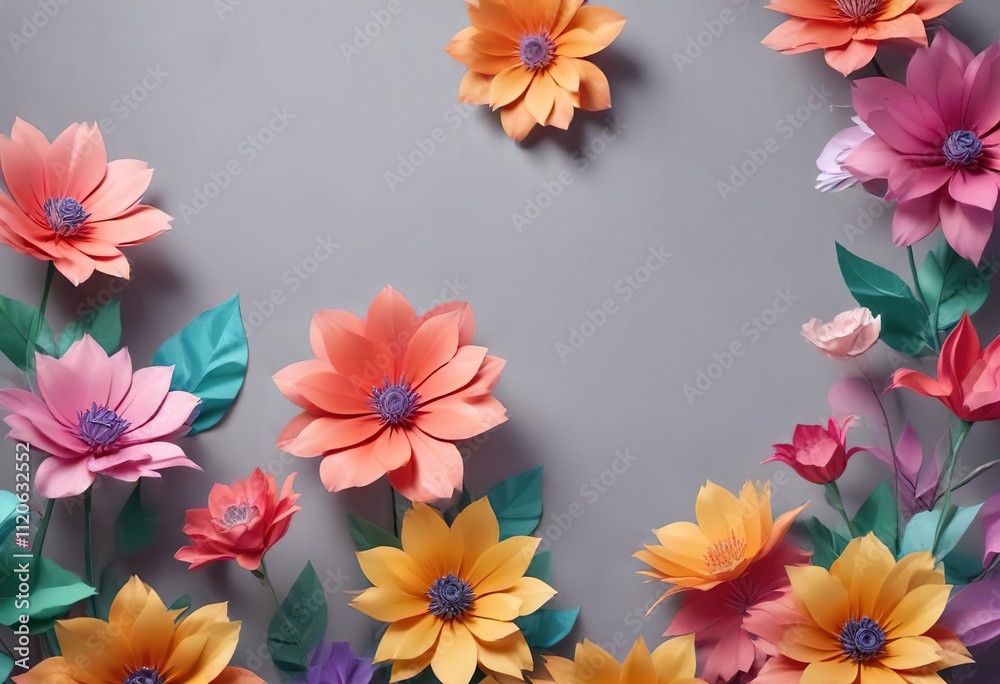 Obraz premium Colorful paper blooms against a subtle gradient, floral arrangements, colorful blooms, creative art pieces