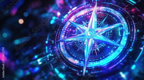 Wallpaper Mural Compass rose icon, digital hologram with blue and purple hues Torontodigital.ca