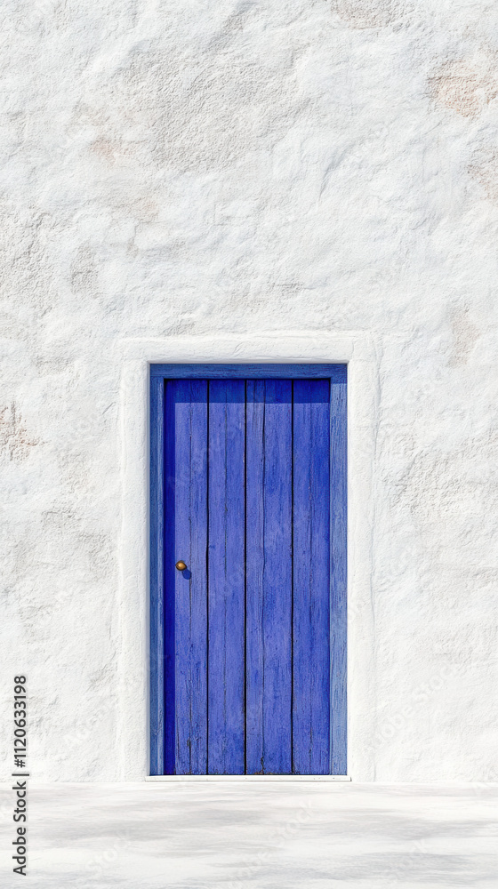Greek Blue Door on White Wall in Minimalist Style Greek Blue Door on White Wall in Minimalist Style