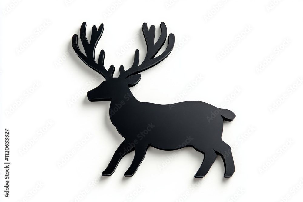 A bold silhouette of a deer with large antlers, set against a clean white background with subtle gradient shadows A bold silhouette of a deer with large antlers, set against a clean white background with subtle gradient shadows