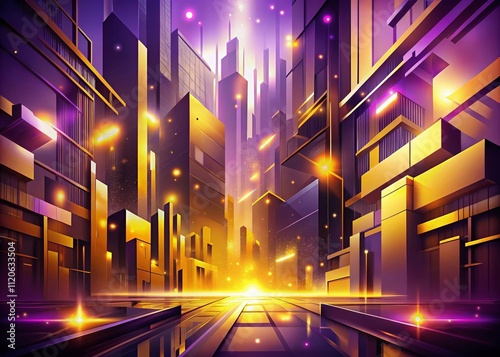 A captivating illustration featuring a purple gold glowing background, blending urban exploration photography with vibrant neon aesthetics, fantasy art, and surreal futuristic textures for a mesmerizi