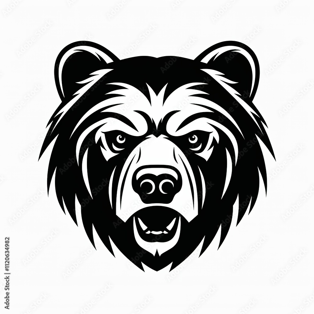 simple design bear head with thick black and white simple design bear head with thick black and white