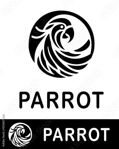 Stylized parrot logo design featuring abstract, curved lines forming a bird profile photo