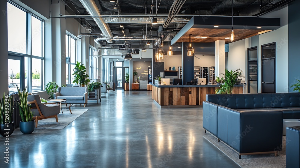 Modern Office Lobby with Contemporary Design and Natural Lighting : Generative AI Modern Office Lobby with Contemporary Design and Natural Lighting : Generative AI