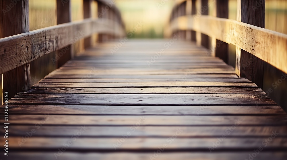 Obraz premium Rustic Wooden Footbridge at Sunset Offering a Serene Escape : Generative AI
