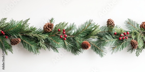 Festive pine garland with berries and pinecones