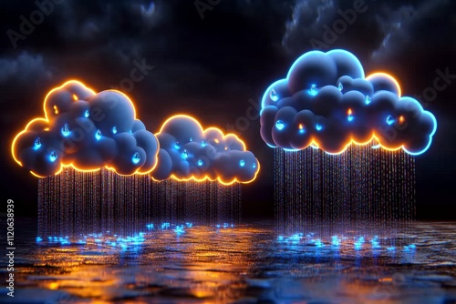 Wallpaper Mural A magical depiction of the water cycle, with glowing droplets evaporating into clouds shaped like mythical creatures and falling as shimmering rain Torontodigital.ca