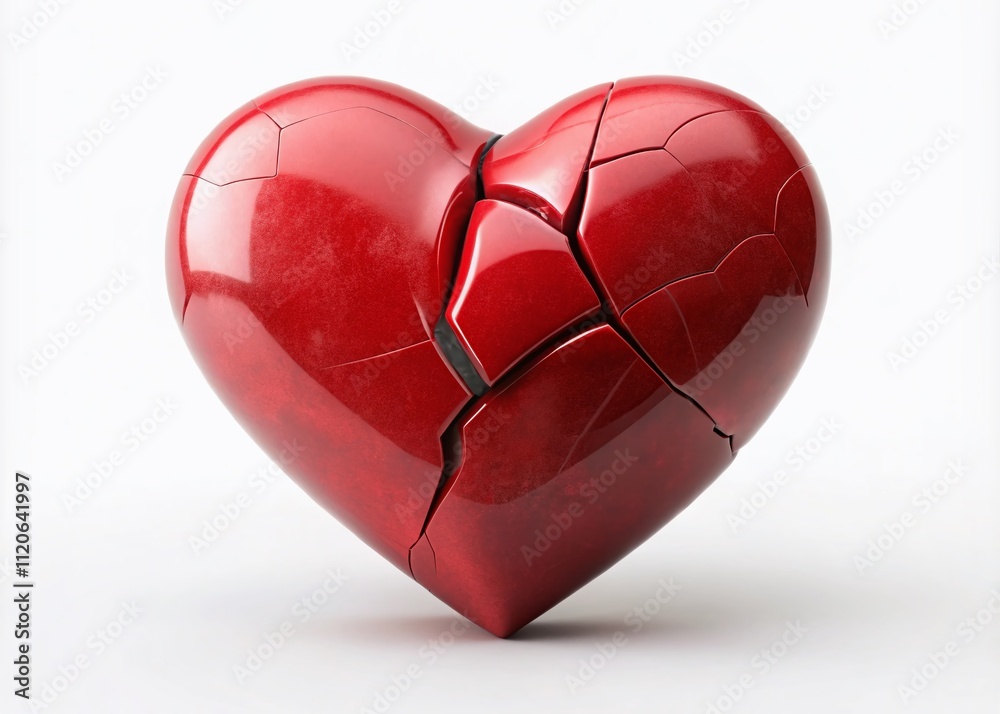 A high depth of field clipart featuring a broken red heart on a white background, representing love, loss, and heartbreak with a minimalist and artistic design. A high depth of field clipart featuring a broken red heart on a white background, representing love, loss, and heartbreak with a minimalist and artistic design.
