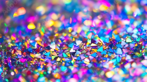 Closeup of Iridescent Triangular Glitter Design with Bright Colorful Sparkles : Generative AI